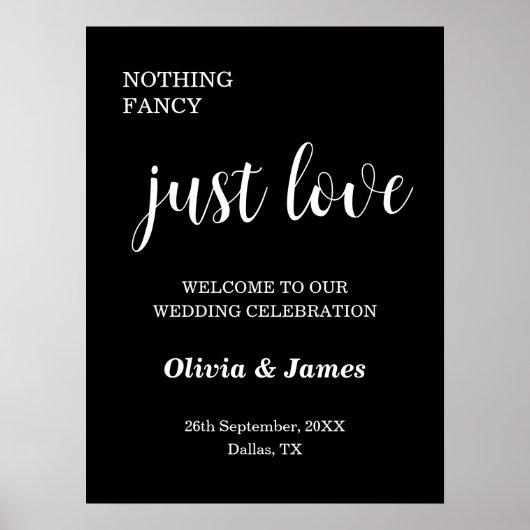 Black Nothing Fancy Just Love Wedding Welcome  Poster (Voorkant)