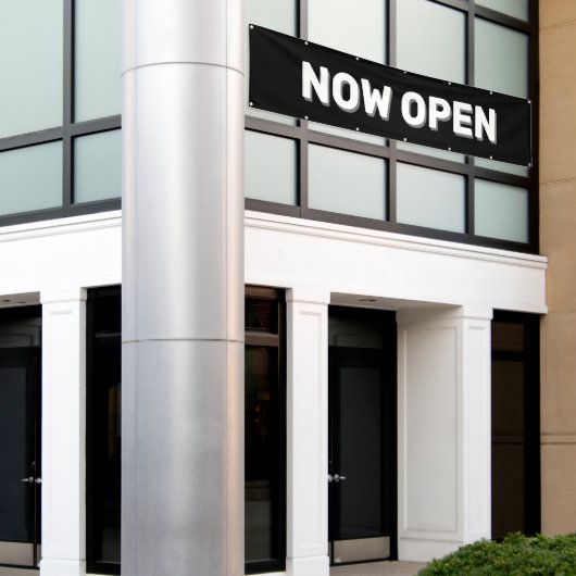 Black Now Open Banner (Buitenkant Gebouw)