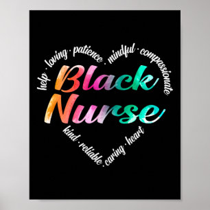 Black Nurse Heart Word Cloud Waterverf Rainbow Poster
