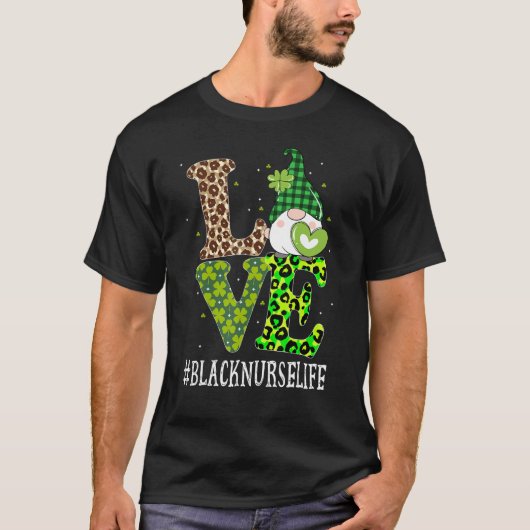 Black Nurse Love St Patrick Day Gnome Leopard Wom T-shirt (Voorkant)