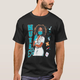 Black Nurse Uniform Face Mask Afro African Black H T-shirt