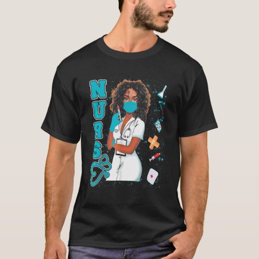 Black Nurse Uniform Face Mask Afro African Black H T-shirt (Voorkant)