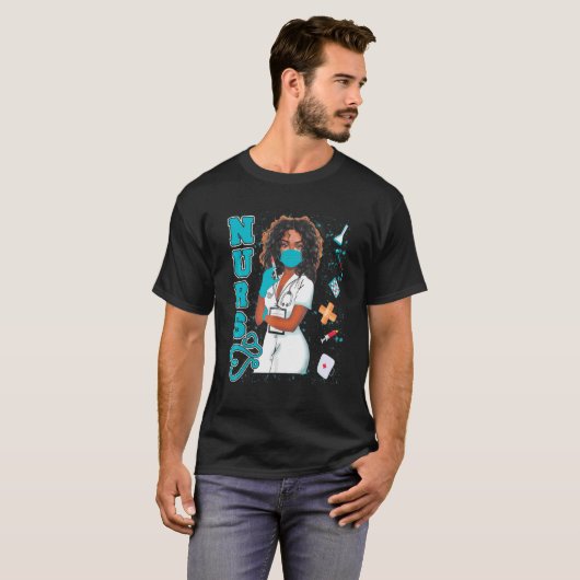 Black Nurse Uniform Face Mask Afro African Black H T-shirt (Voorkant volledig)