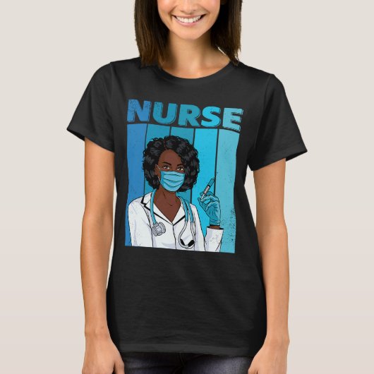 Black Nurse Uniform Face Mask Afro African Black H T-shirt (Voorkant)