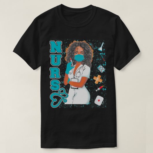 Black Nurse Uniform Face Mask Afro African Black H T-shirt (Design voorkant)