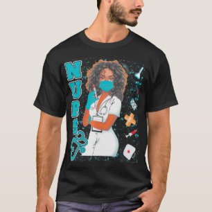 Black Nurse Uniform Face Mask Afro African Black H T-shirt