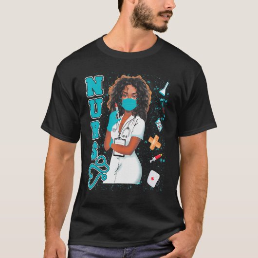 Black Nurse Uniform Face Mask Afro African Black H T-shirt (Voorkant)