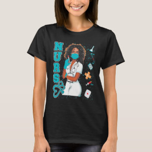 Black Nurse Uniform Face Mask Afro African Black H T-shirt
