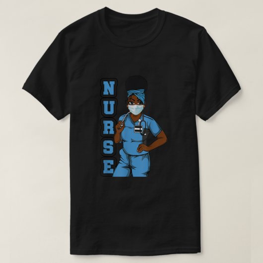 Black Nurse Uniform Face Mask Afro African Women F T-shirt (Design voorkant)