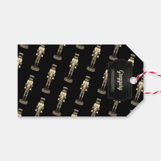 Black Nutcracker Soldaat Kerstmis Cadeaulabel (Voorkant (Horizontaal))