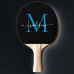 Black Ocean Blue Monogram Elegant Script Naam Tafeltennisbatje<br><div class="desc">Modern Zwart Helder Oceaan Blauw Monogram Elegant Script Naam Ping Pong Paddle</div>