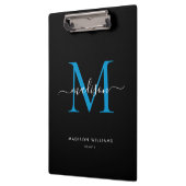 Black Ocean Blue Monogram Stijlvolle scriptnaam Klembord (Links)