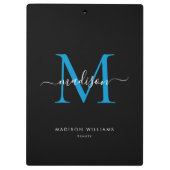 Black Ocean Blue Monogram Stijlvolle scriptnaam Klembord (Achterkant)