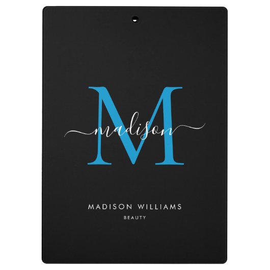 Black Ocean Blue Monogram Stijlvolle scriptnaam Klembord (Achterkant)