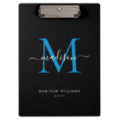 Black Ocean Blue Monogram Stijlvolle scriptnaam Klembord (Voorkant)