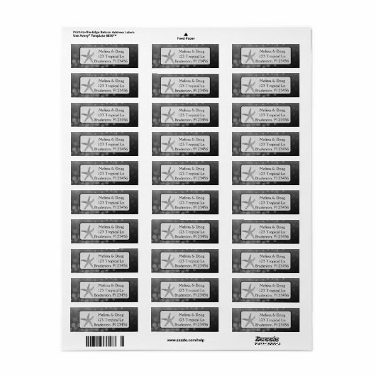 Black Oceanic Starfish Return Address Labels (Full Sheet)