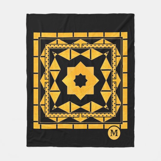 Black Ocher Pattern Monogram Fleece Blanket (Voorkant)