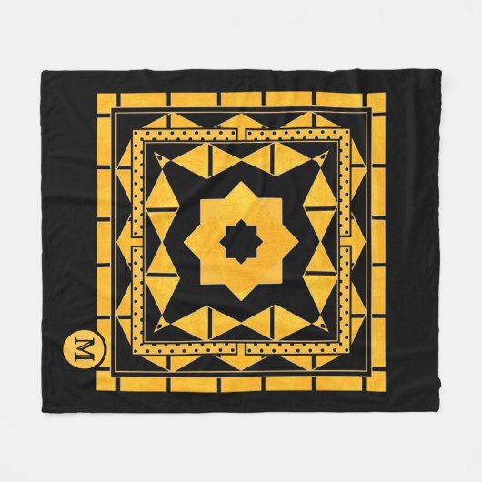 Black Ocher Pattern Monogram Fleece Blanket Deken (Voorkant (Horizontaal))