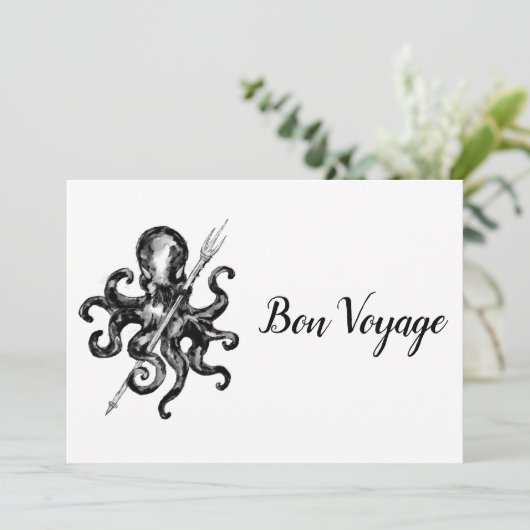 Black Octopus Bon Voyage Bedankkaart (Staand voorkant)