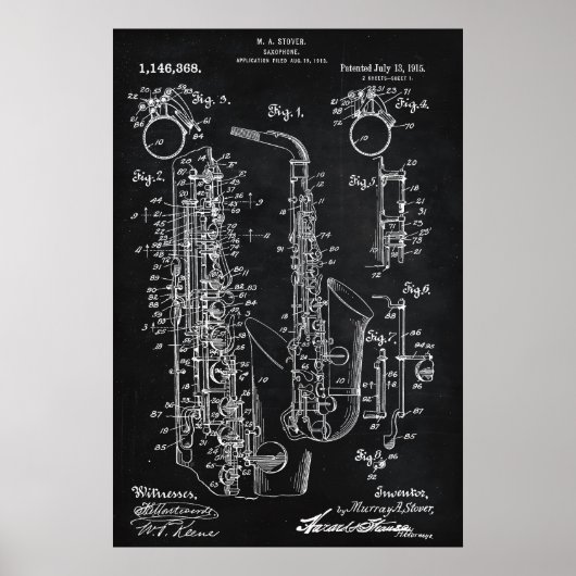 Black | Octrooi op saxofoon Poster (Voorkant)