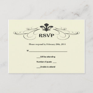 Black of White Fleur de Lis Wedding RSVP-kaarten RSVP Kaartje