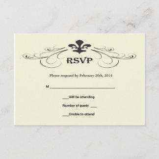 Black of White Fleur de Lis Wedding RSVP-kaarten RSVP Kaartje