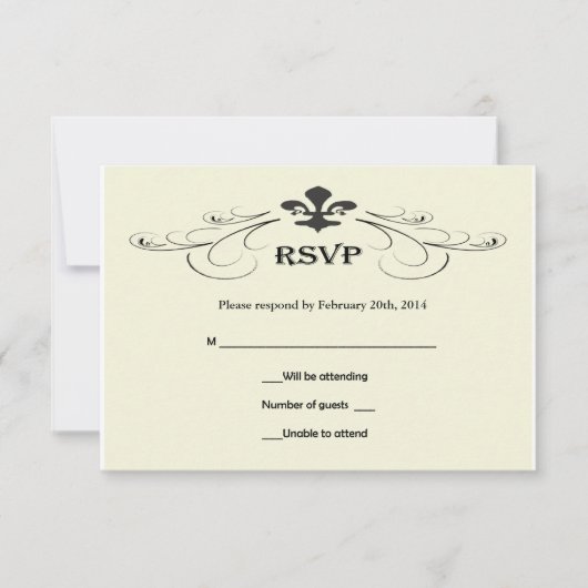 Black of White Fleur de Lis Wedding RSVP-kaarten RSVP Kaartje (Voorkant)