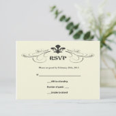 Black of White Fleur de Lis Wedding RSVP-kaarten RSVP Kaartje (Staand voorkant)