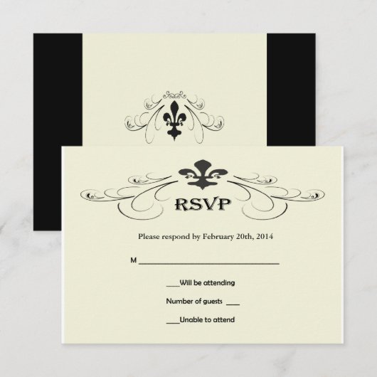 Black of White Fleur de Lis Wedding RSVP-kaarten RSVP Kaartje (Voorkant / Achterkant)