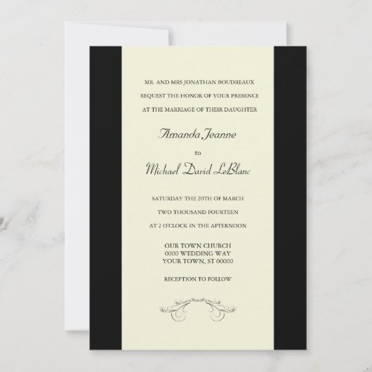 Black Off White Fleur de Lis Wedding Invitations Kaart (Voorkant)