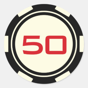 Black Off White Poker Chip Casino Birthday Number Ronde Sticker