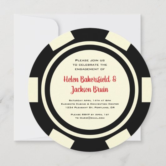 Black Off White Poker Chip Wedding Engagement Kaart (Achterkant)