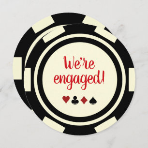 Black Off White Poker Chip Wedding Engagement Kaart