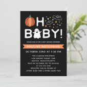 Black Oh Baby Pumpkin Halloween Baby shower Kaart (Staand voorkant)