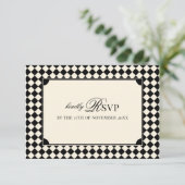 Black Old Money Wedding Mail In with Meal Choice RSVP Kaartje (Staand voorkant)