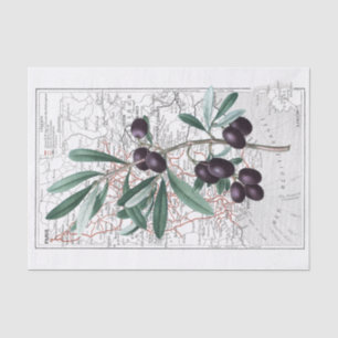 Black Olive Branch Map France Decoupage  Tissuepapier