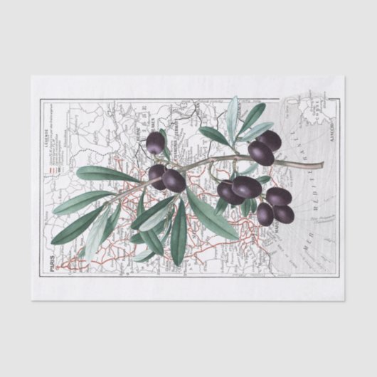 Black Olive Branch Map France Decoupage  Tissuepapier (Voorkant)