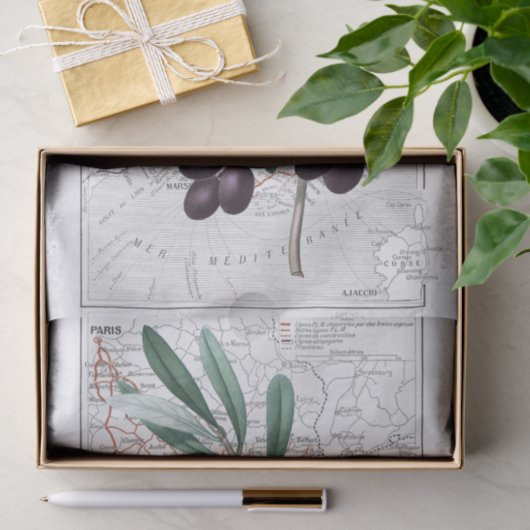 Black Olive Branch Map France Decoupage  Tissuepapier (Geschenk)