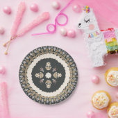 Black Olive Elegant Emblem Floral Papieren Bordje (Feest)