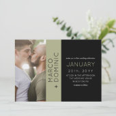 Black Olive Green Photo Modern Wedding Kaart (Staand voorkant)