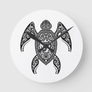 Black Om Zee Turtle on White Ronde Klok