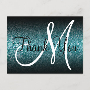 Black Ombre Blauwgroen Glitter Monogram Hartelijk  Briefkaart