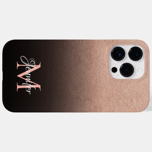 Black Ombre Roos Gold Foil Textuur Foto Monogram Case-Mate iPhone Case (Achterkant (horizontaal))