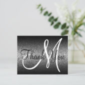 Black Ombre Silver Glitter Monogram Hartelijk dank Briefkaart (Staand voorkant)