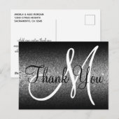 Black Ombre Silver Glitter Monogram Hartelijk dank Briefkaart (Voorkant / Achterkant)