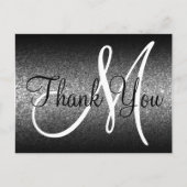 Black Ombre Silver Glitter Monogram Hartelijk dank Briefkaart (Voorkant)