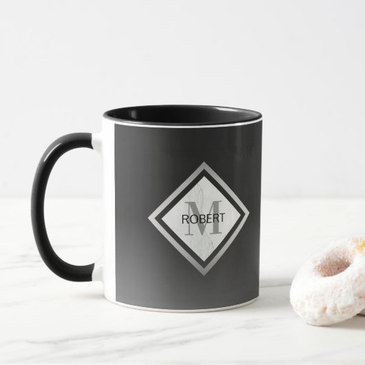 Black Ombre Silver Marble Monogrammed Mok (Met donut)