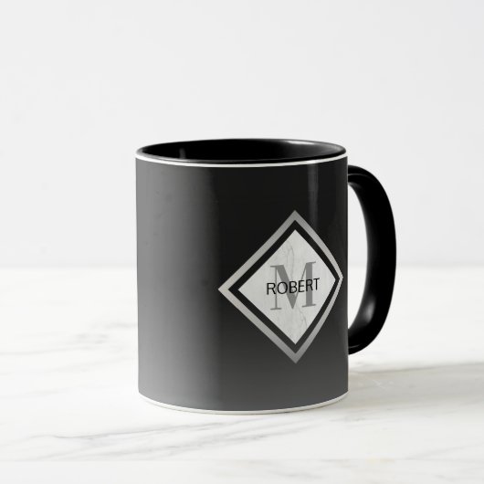Black Ombre Silver Marble Monogrammed Mok (Voorkant rechts)