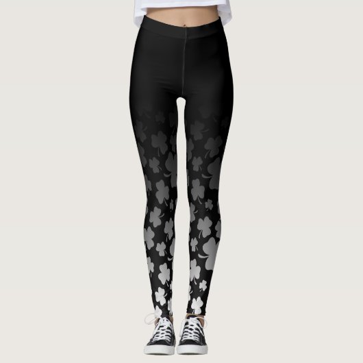 Black Ombre & White op Black Shamrock Leggings (Voorkant)