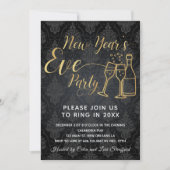 Black on Black Damask New Year's Eve Party Kaart (Voorkant)